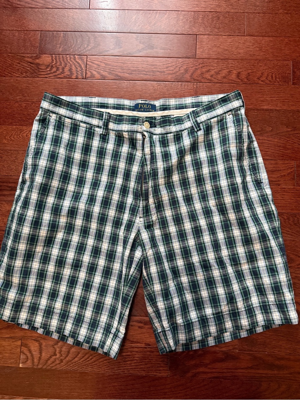 Ralph Lauren Green and White Plaid Flat Front Shorts